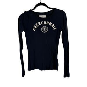 Abercrombie Y2K Spell Out Navy Blue Long Sleeve T-Shirt Fitted Womens Medium